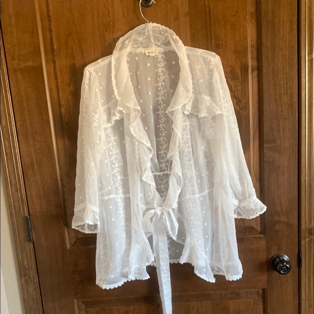 Creamy White Sheer Lace Cardigan with self belt - L